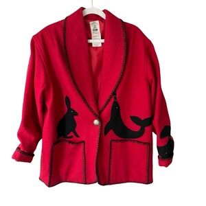 Vintage Ivalu Wool Jacket Animal Print Rankin Inlet Canada Size M Collectible